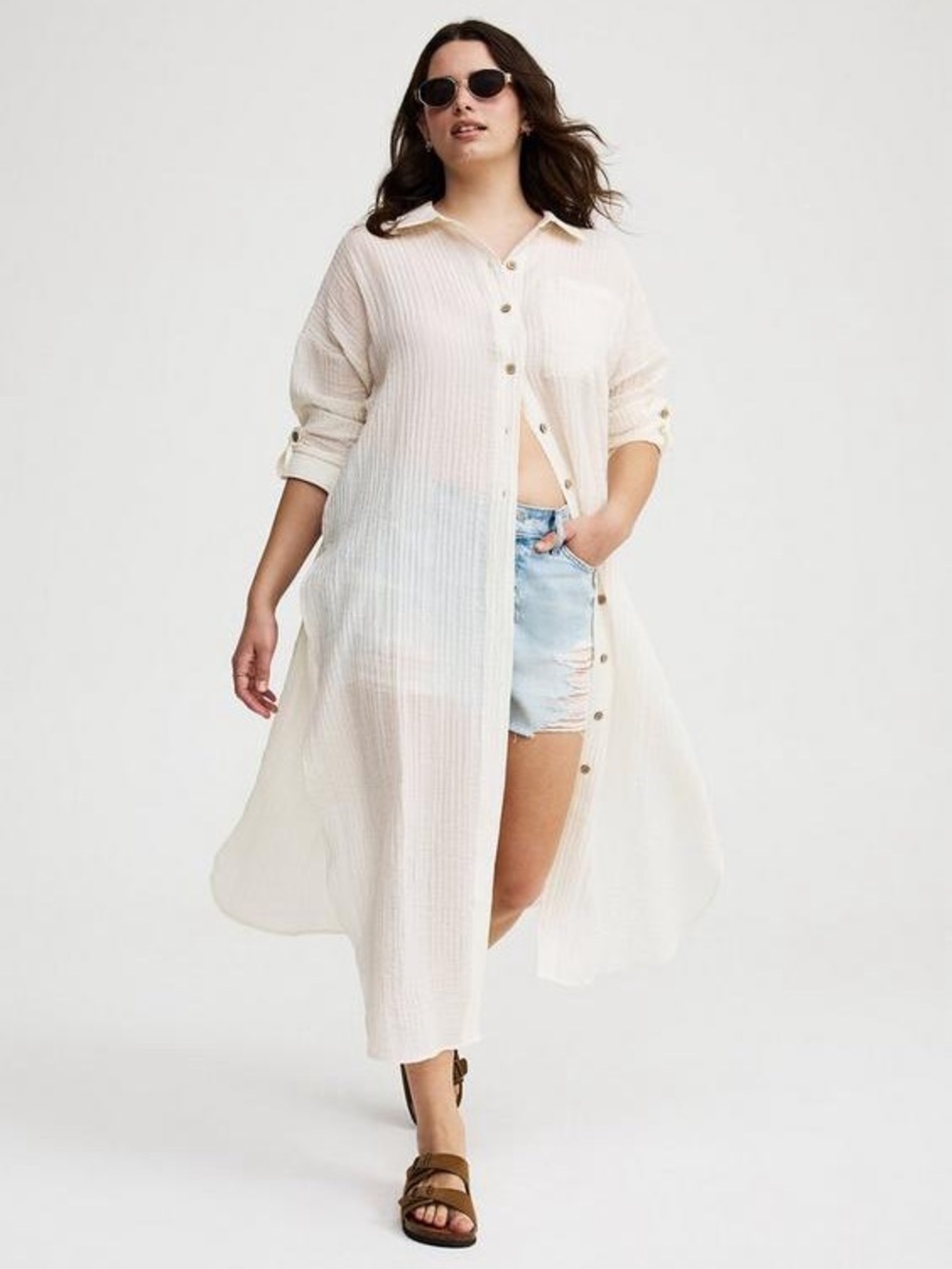 Torrid Gauze Open Front Shirt Kimono NWT Dew Size 1X